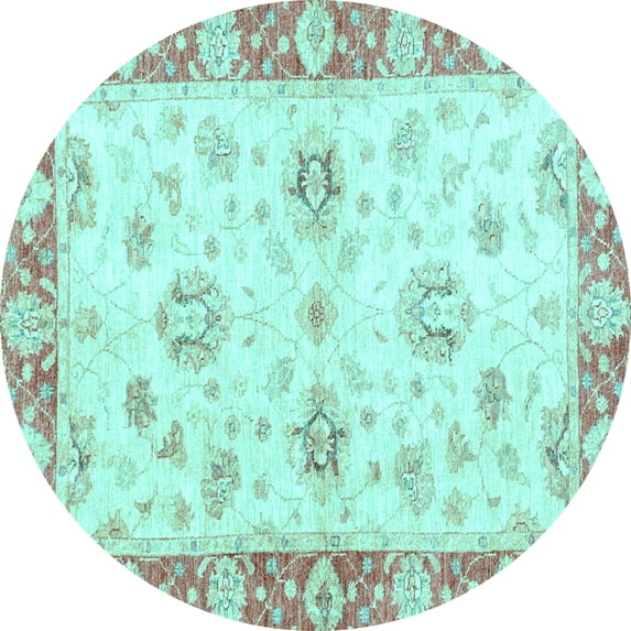 Ahgly Company Indoor Round Oriental Light Blue Traditional Area Rugs, 7' Round
