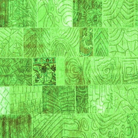 Ahgly Company Indoor Square Patchwork Green Transitional Area Rugs, 7' Square