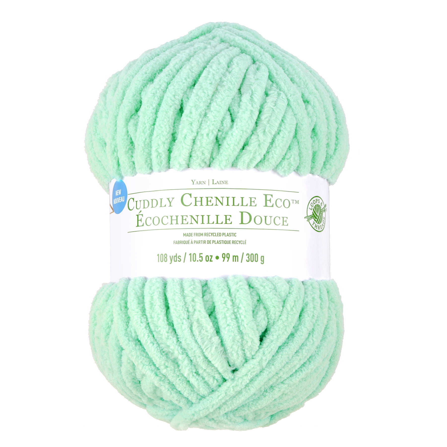 (3 pack) Cuddly Chenille Eco Yarn by Loops & Threads - Yarn for Knitting - Crochet - Weaving - and Arts & Crafts - Green - Polyester - 10.5 oz