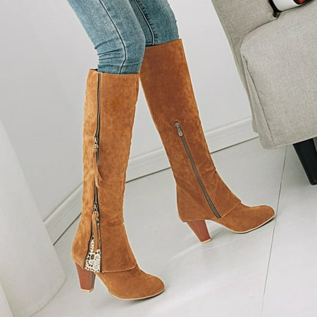 

MIASHUI Women s Autumn And Winter Thick High Heels Round Head Side Zipper Fashion Handsome Retro High Boots Knee High Boots Autumn Winter Casual Shoes for Women