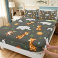 thumbnail image 4 of Manfei Cartoon Giraffe Elephant Bed Sheets, Woodland Tree Plant Full Size Sheets, Cream White, 4pcs, 1 Flat Sheet, 1 Fitted Sheet and 2 Pillowcases, 4 of 6