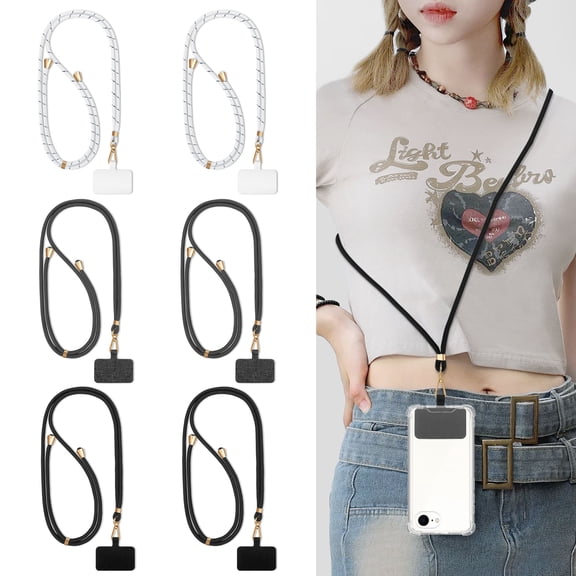 6 Pieces Phone Lanyard Crossbody with 6 Patch, Universal Cell Phone Strap, Adjustable Anti-Theft Smartphone Wrist Neck Holder for Women Men Chain Case Walking Travel Outdoor (White, Gray, Black)