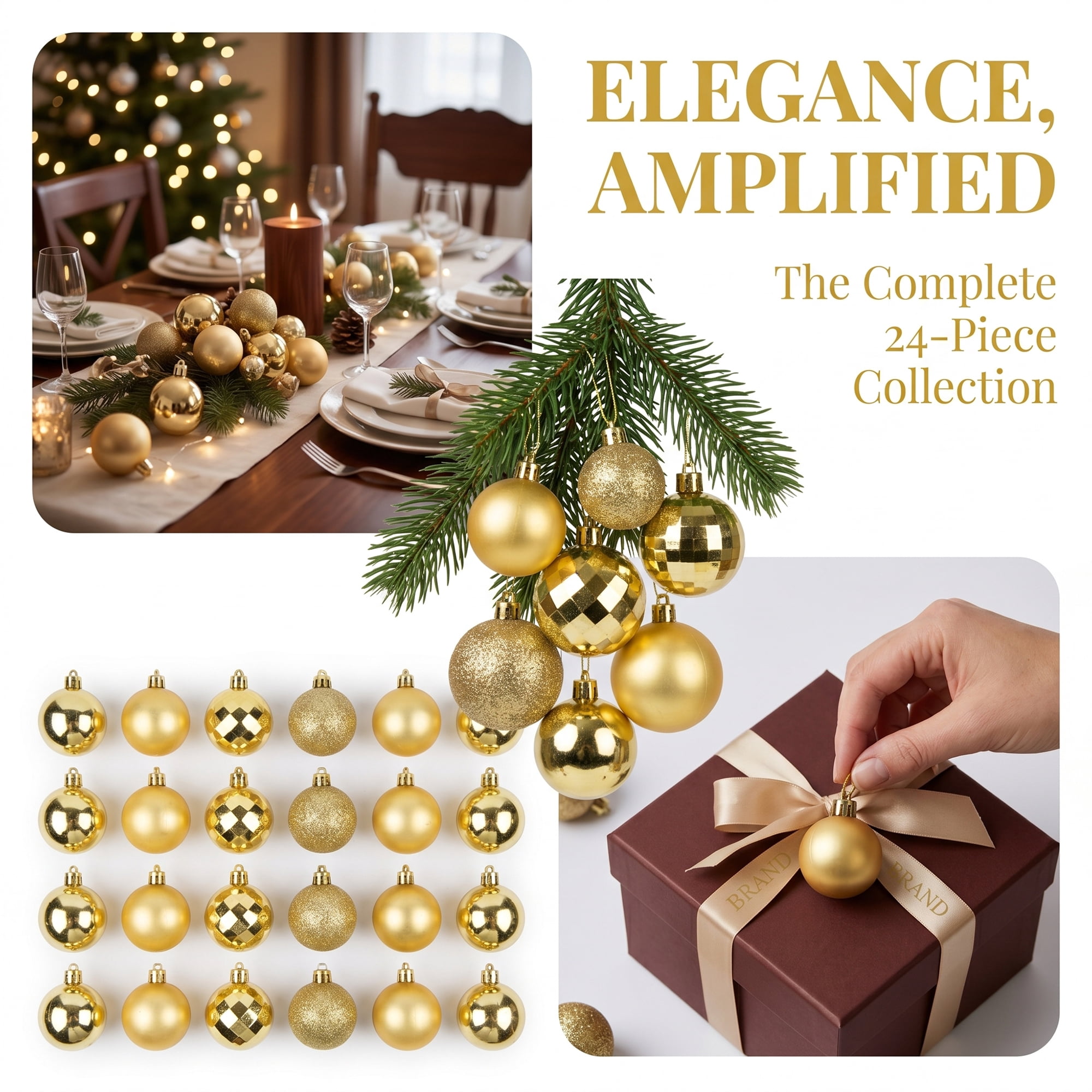 Unique Bargains 24Pcs Christmas Tree Hanging Baubles Shatterproof Ornaments Gold 1.6"