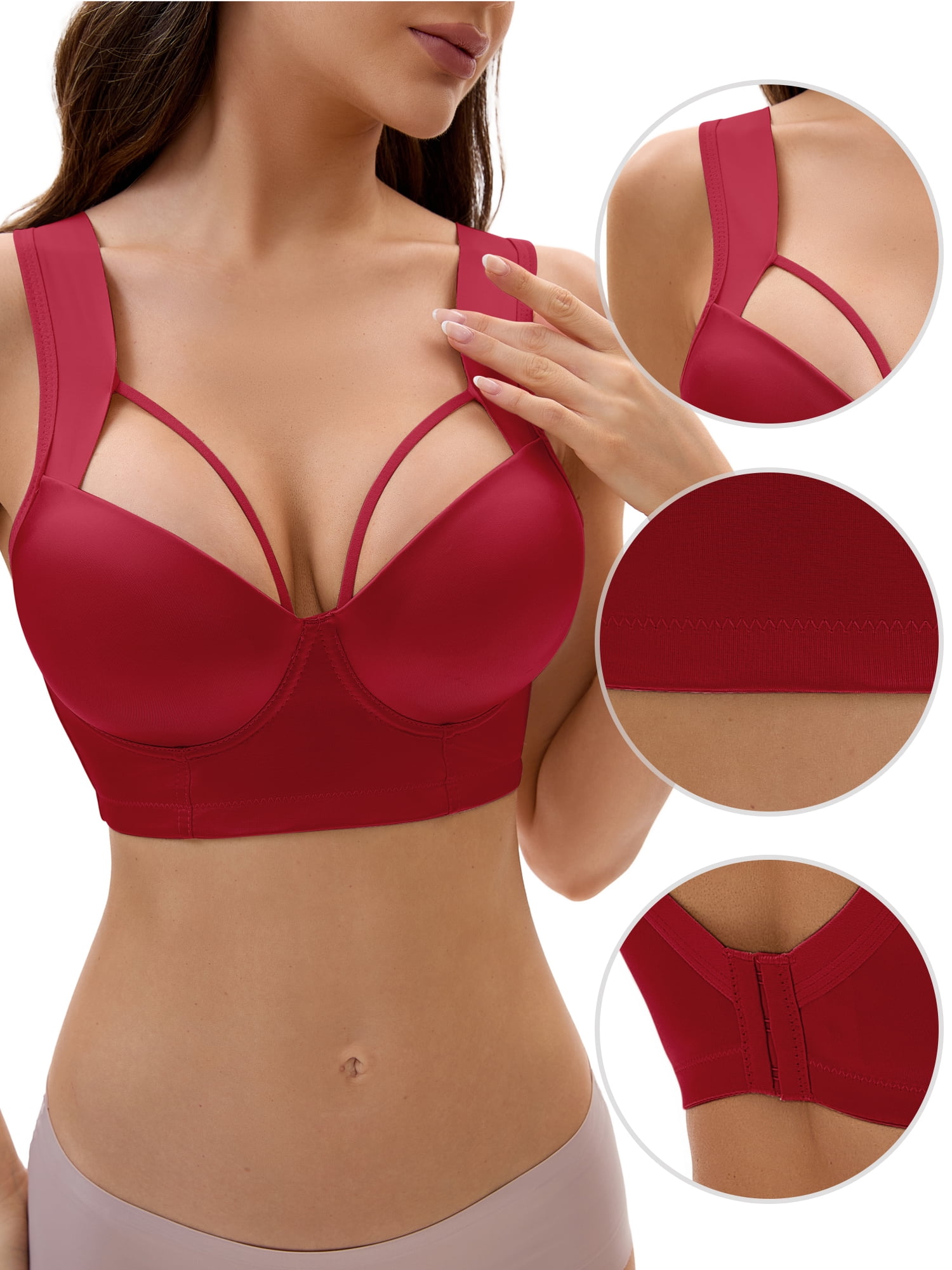 Unique Bargains Women's Push Up Adjustable Wide Straps Bras C 38 Wine Red