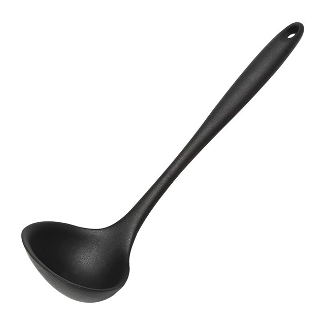 Cuchara para sopa LRH silicona antiadherente resistente al calor color negro