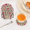 thumbnail image 3 of Yayeee 6 PCS Drink Coasters with Holder Set Woven Absorbent Round Tabletop Hot Pad, Pink Flowers, 3 of 7