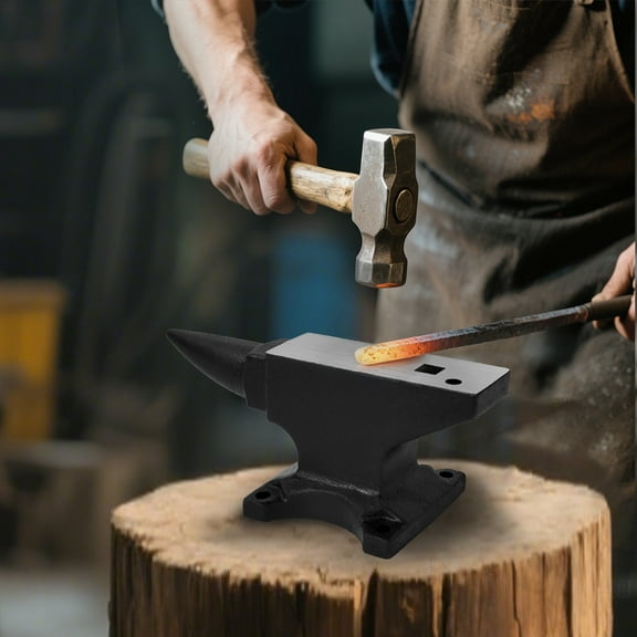 Single Horn Anvil, 45Lbs Cast Steel Anvil, High Hardness Anvil, Four holes in the Base for Fixing, Large Countertop and Stable Base, with Round and Square Hole, Metalsmith Tool for Bending and Shapi