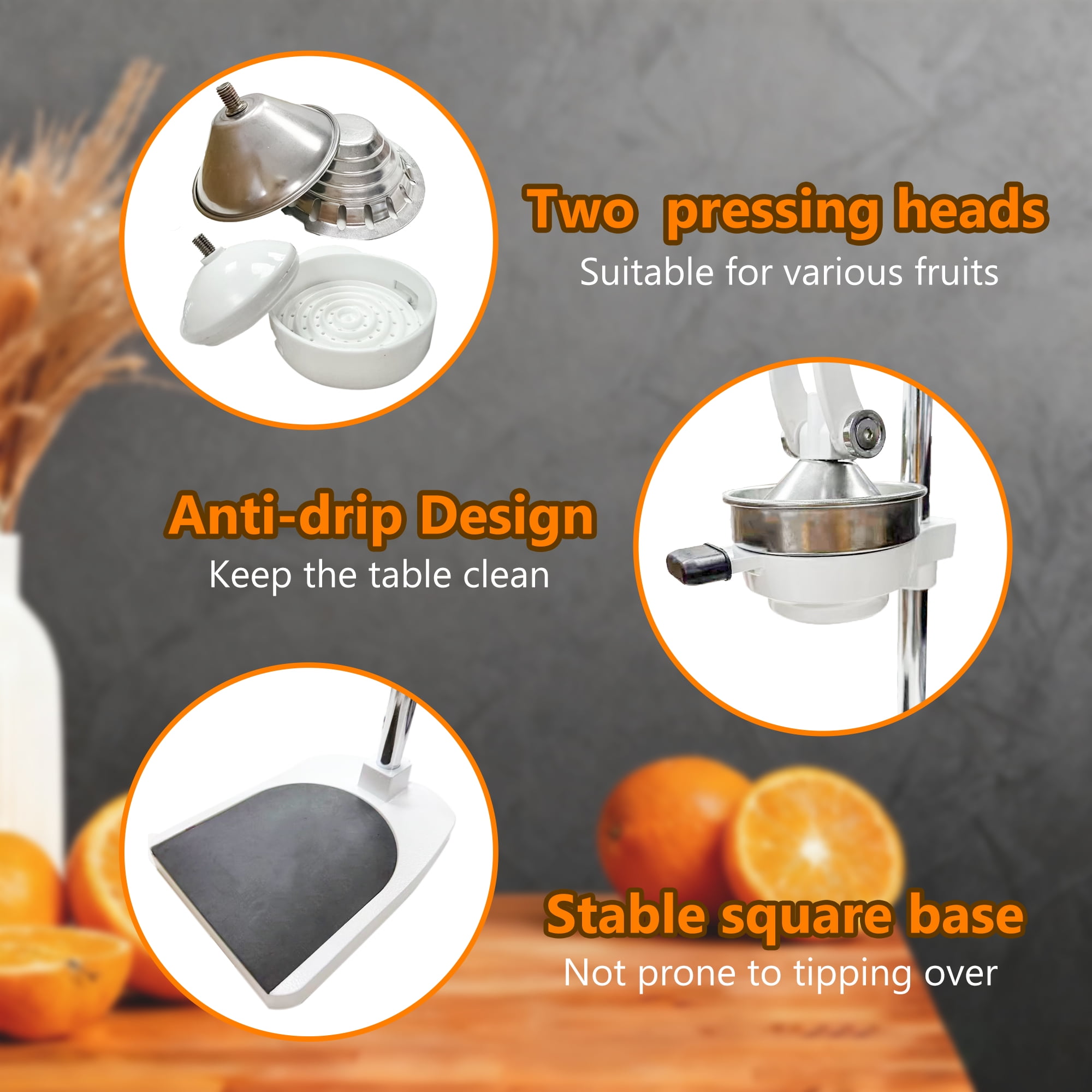 Beslands Heavy-Duty  Cast-Iron Manual Citrus Juicer,  Easy-to-Clean Orange Lemon Lime Grapefruit Hand Press Juicer Squeezer for Countertop, Commercial & Home Use, White Summer