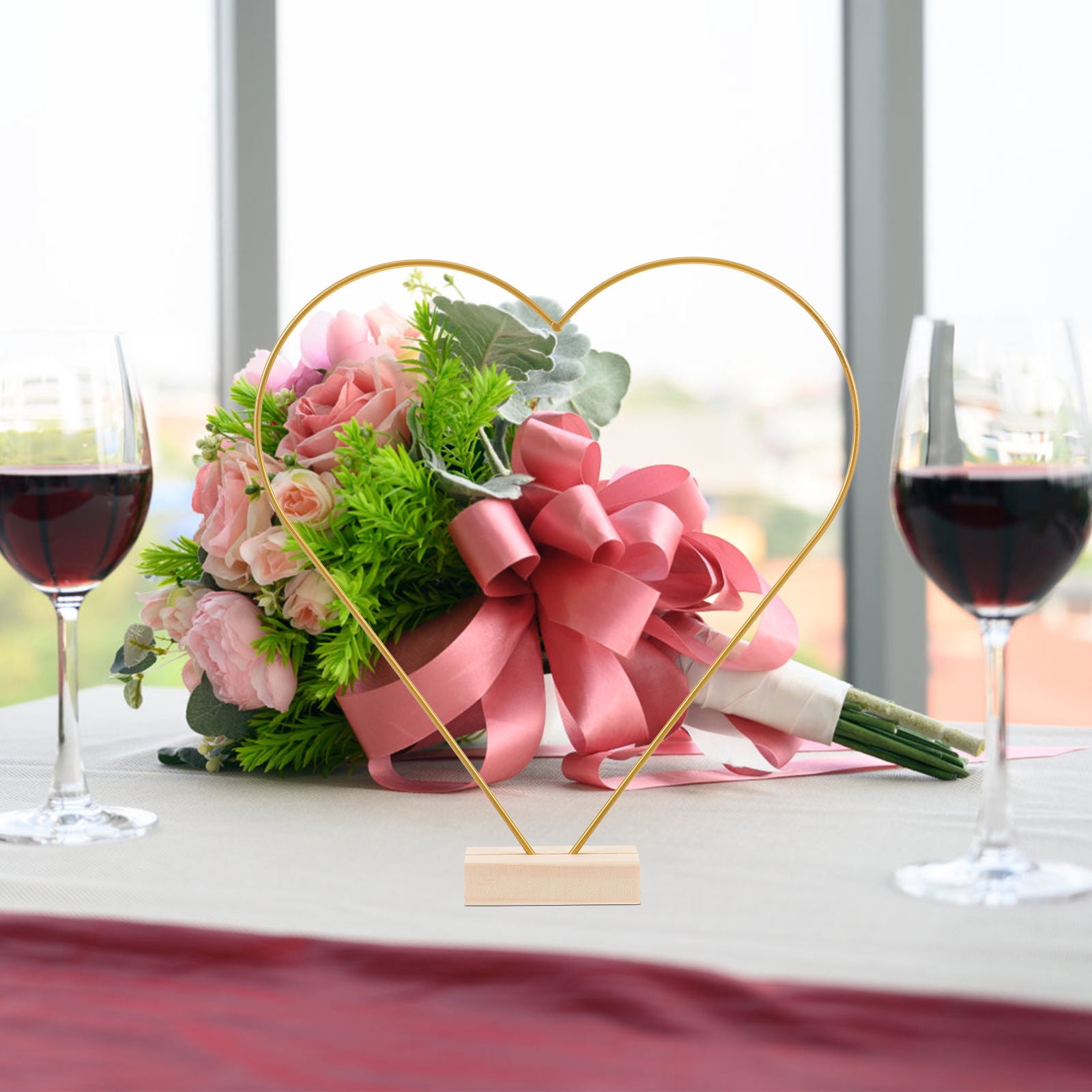 OUNONA 10Sets Golden Metal Floral Hoop with Wooden Base for Wedding Table Decoration and DIY Crafts