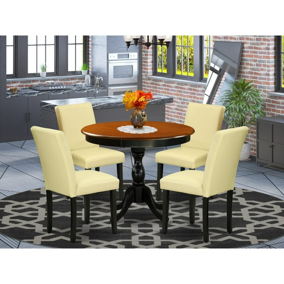 AMAB5-BCH-73 - Dining Table and 4 Eggnog PU Leather Chairs - Black Finish