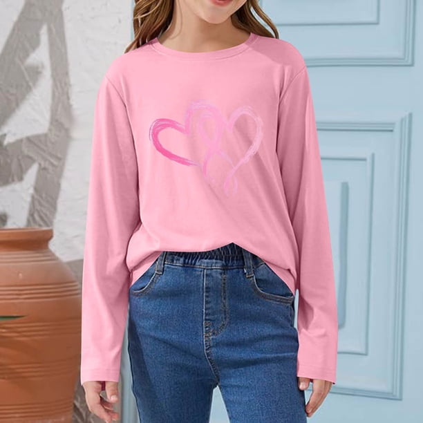 Blusas y camisas de manga larga con cuello redondo CUHK Top estampado de cuello redondo para primavera y verano Jersey informal Camisa básica de manga larga para niños y niñas Blusa de poliéster para