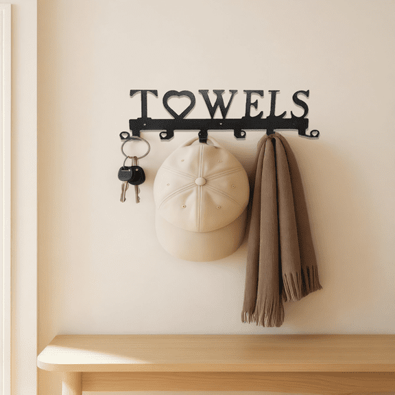 CIFbuy™ Metal “Towels” Wall Hook Rack – 6 Hooks, Space-Saving Bathroom & Kitchen Organizer, Easy Wall Mount