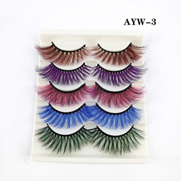 Zhuge Pestañas postizas de visón de colores, pestañas postizas de visón de gato gruesas y largas, rizadas y espectaculares, 5 pares (AYW-3)