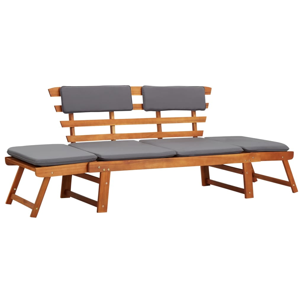 Kepooman 2-in-1 Outdoor Solid Acacia Wood Daybed with Cushion for Garden, Gray