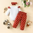 thumbnail image 4 of WOYY Infant Girl's Outfits Cartoon Bear Print Bodysuit Dot Prints Pants Headband Sets, 4 of 7