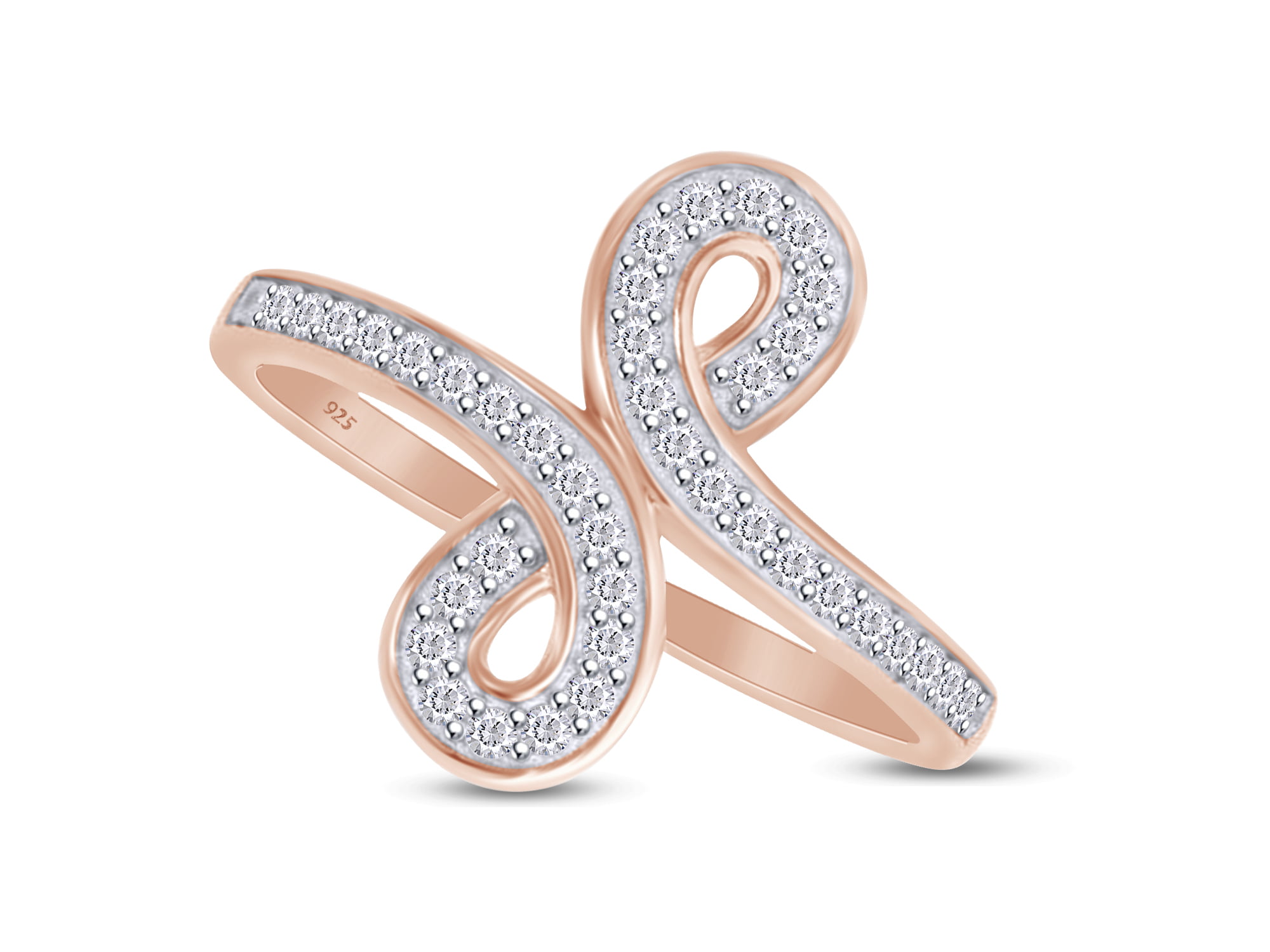Wishrocks Round Cut White Cubic Zirconia Cluster Ring in 14K Rose Gold Over Sterling Silver