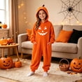 thumbnail image 2 of BOOMNY Halloween Toddler Girls Flannel Romper Hallowmas Pumpkin Face Graphic Long Sleeve Jumpsuits for Kids Soft Warm One Piece Fuzzy Rompers, 2 of 4