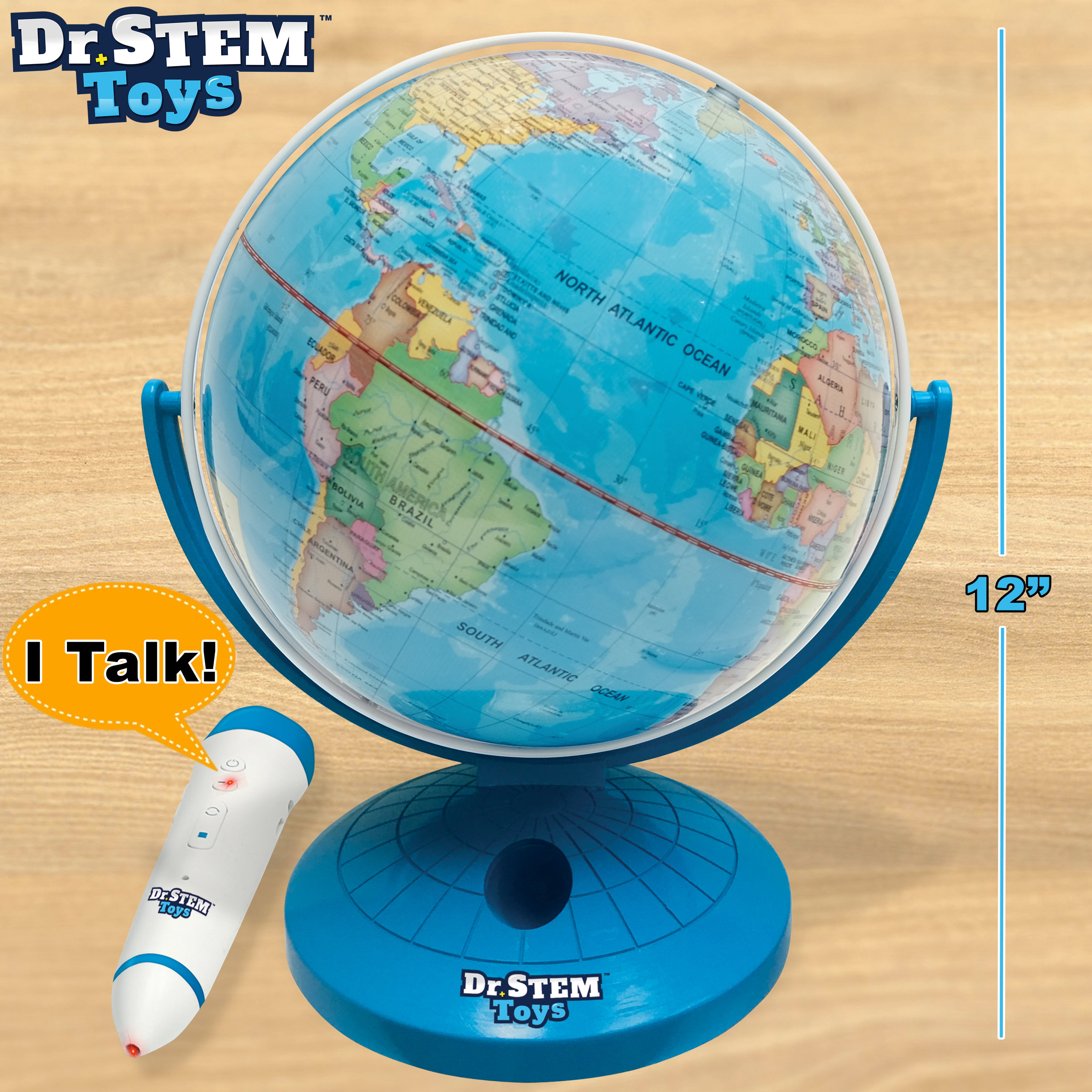 chef gras Grondwet Dr. STEM Toys Talking World Globe with Interactive Stylus Pen and Stand,  Colorful Map for Early Learning and Teaching - Includes Trivia, Q&A, and  Music - 9 Inches in Height, Ages 6+ - Walmart.com
