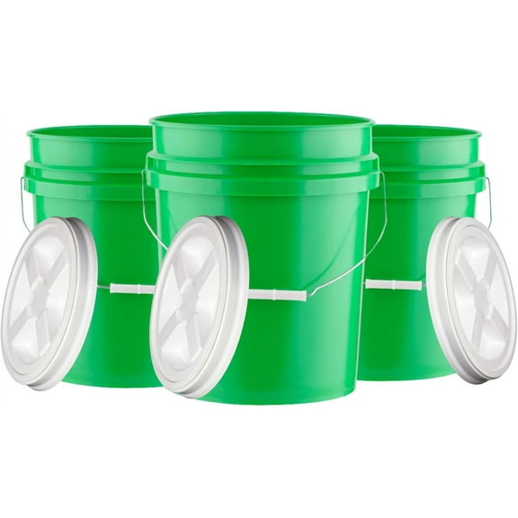 House Naturals 5 Gallon Bucket Pail Food Grade BPA Free with Screw on Air Tight Lid (Pack of 3) Made in USA pails