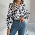 thumbnail image 2 of Blouses for Women Button Down Long Lantern Sleeve Dressy Shirts Floral Print Casual Fall Bohemian Tops, 2 of 7