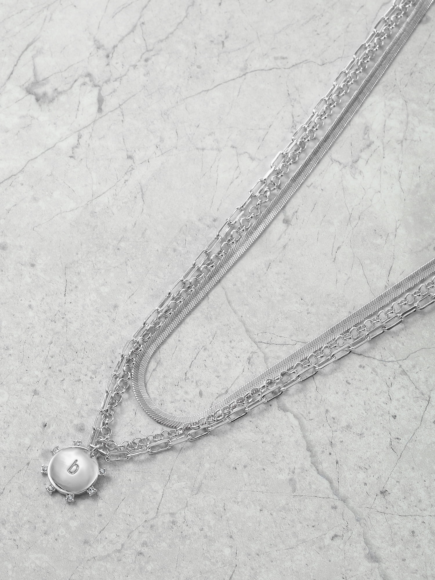 Time and Tru Silvertone Necklace, 3 Piece, Initial B