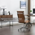 thumbnail image 4 of Office Desk Chair Leather, Conference Room Chairs with Wheels, Executive Modern High Back Ergonomic Swivel Rolling Ribbed Computer Chair(Brown), 4 of 7