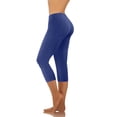 thumbnail image 4 of MLQIDK Royal Blue Yoga Capri Pants for Women Dressy Casual Yoga Leggings Elastic Waist Knee Length Leggings Trendy Summer Pedal Pushers with Pockets Royal Blue S, 4 of 7