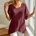 thumbnail image 4 of Yrmaups Loose Fit Short Sleeve T Shirt for Women, Casual V Neck Blouse, Soft Stretch Button Down Tee for Beach Travel Office Daily Wear, Wine XL, 4 of 8