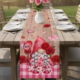 thumbnail image 4 of Valentine's Day Table Runner - 72 Inch Long Gnomes Roses Loves Romantic Plaid Wood Cotton and Linen Blended Dress Scarves Farmhouse Table Runner for Kitchen Dining, Coffee Table, 13" x 72", 4 of 8