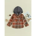 thumbnail image 2 of FEORJGP Toddler Infant Boys Hooded Jackets Long Sleeve Hoodies Plaid Print Flannel Shirts Coats Button Down Baby Shackets Loose Casual Outerwear for Spring Fall, 2 of 9