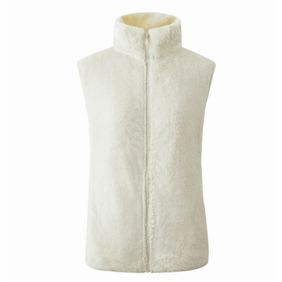 Womens Fuzzy Sherpa Fleece Vest Casual Sleeveless Outerwear Travel Zip Up Jacket Lightweight Warm Gilet With Pockets
