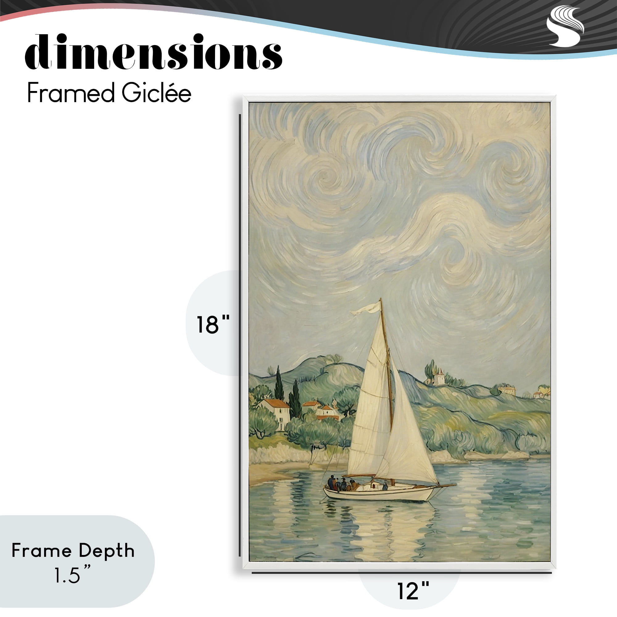 Stupell Industries Sailboat Beneath Swirling Clouds White Framed Giclee Art, design by Angie Hawke