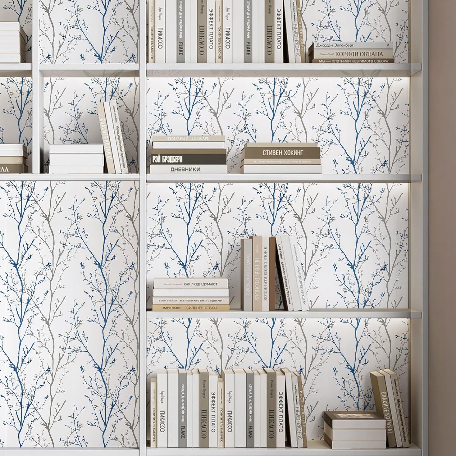 DAZLUTE Gray Blue, Branches Peel and Stick Wallpaper 17.71" x 1181"