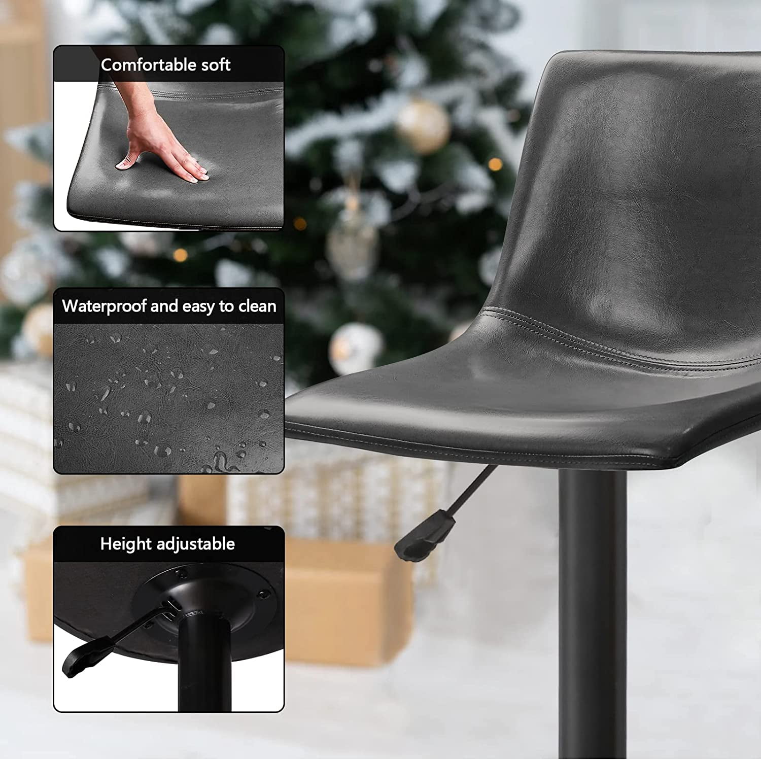 Vitesse Bar Stools Set of 4 Modern Swivel Bar Chairs, Barstools Counter Height with High Backrest, Adjustable Faux Leather Upholstered Bar Stool for Bar, Kitchen, Dining Room