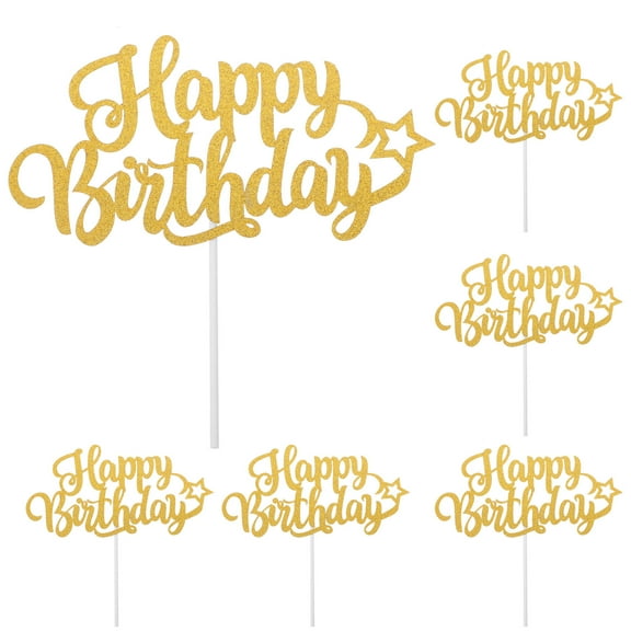 Worgeous Golden Glitter Paper Birthday Cake Toppers for Decoration Easy to Use Festive Design 10pcs