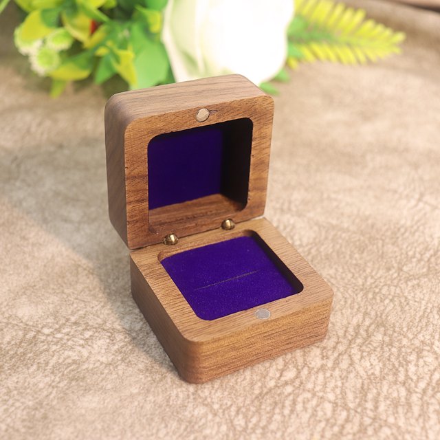 Joyero de nogal negro, caja para anillos, caja cuadrada, caja de madera, caja para propuesta de matrimonio, caja de regalo para anillo para mujer