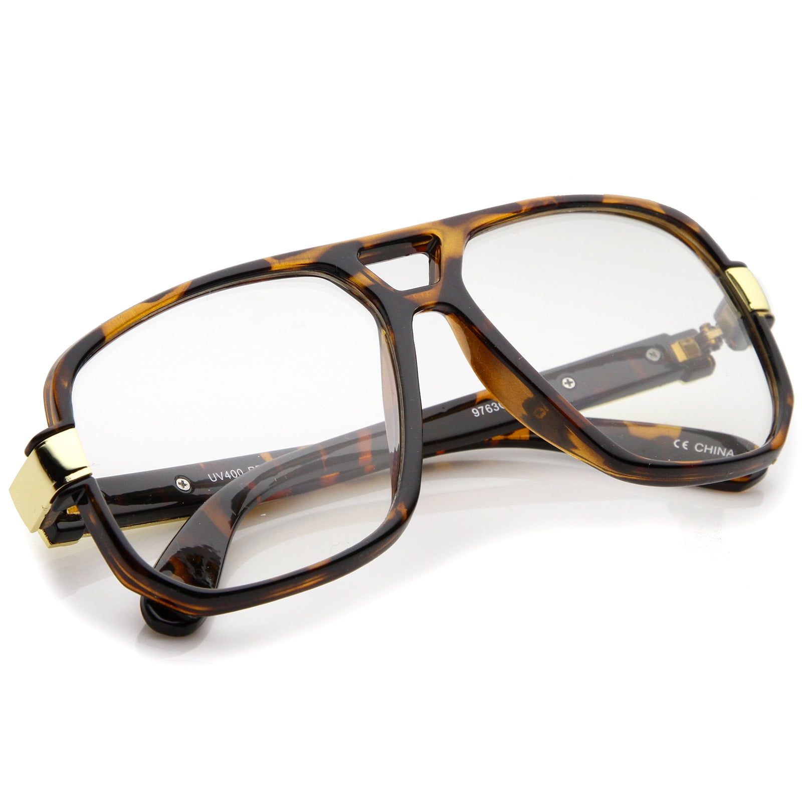 zerouv - classic flat top metal accented temples clear lens square