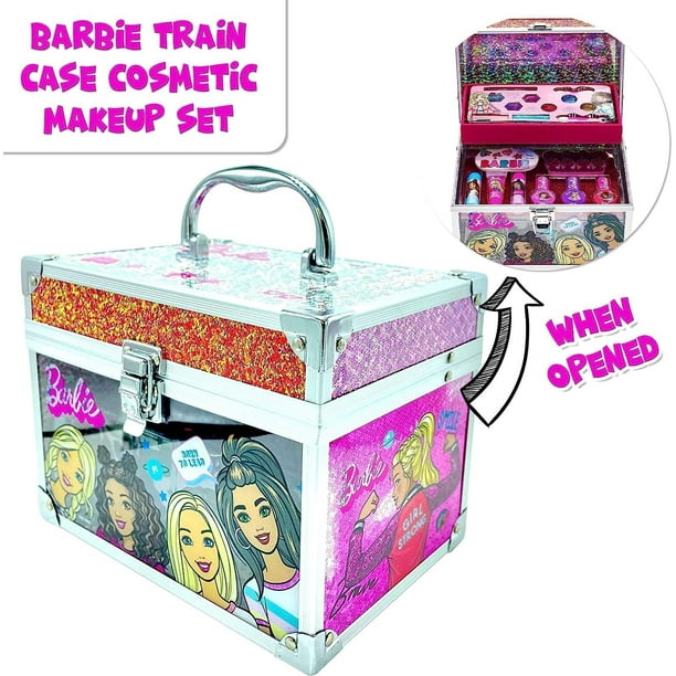 Barbie Train Case Pretend Play Cosmetic Set Kids Beauty Toy Gift for Girls Ages 3 by Townley Girl