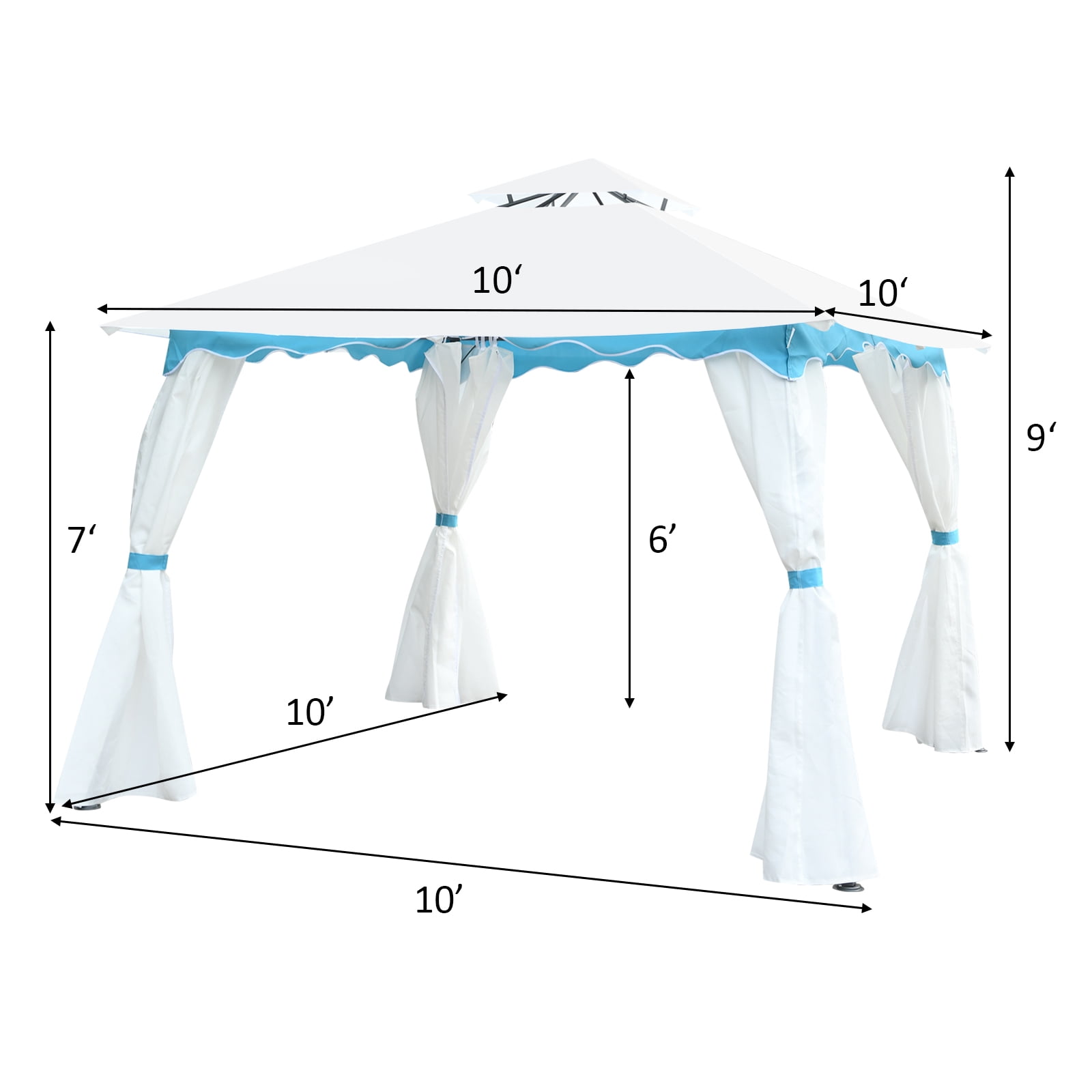 Topbuy 2 Tier 10'x10'Patio Steel Gazebo Outdoor Canopy Tent Steel Frame Shelter Awning W/Side Walls for Patio Yard Garden