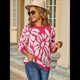 thumbnail image 5 of Suéter de Punto Afelpado para Mujer, Cuello Redondo, Larga, Estampado Floral, Suave, , Holgado, para Otoño e Invierno Rosa Roja L, 5 of 9