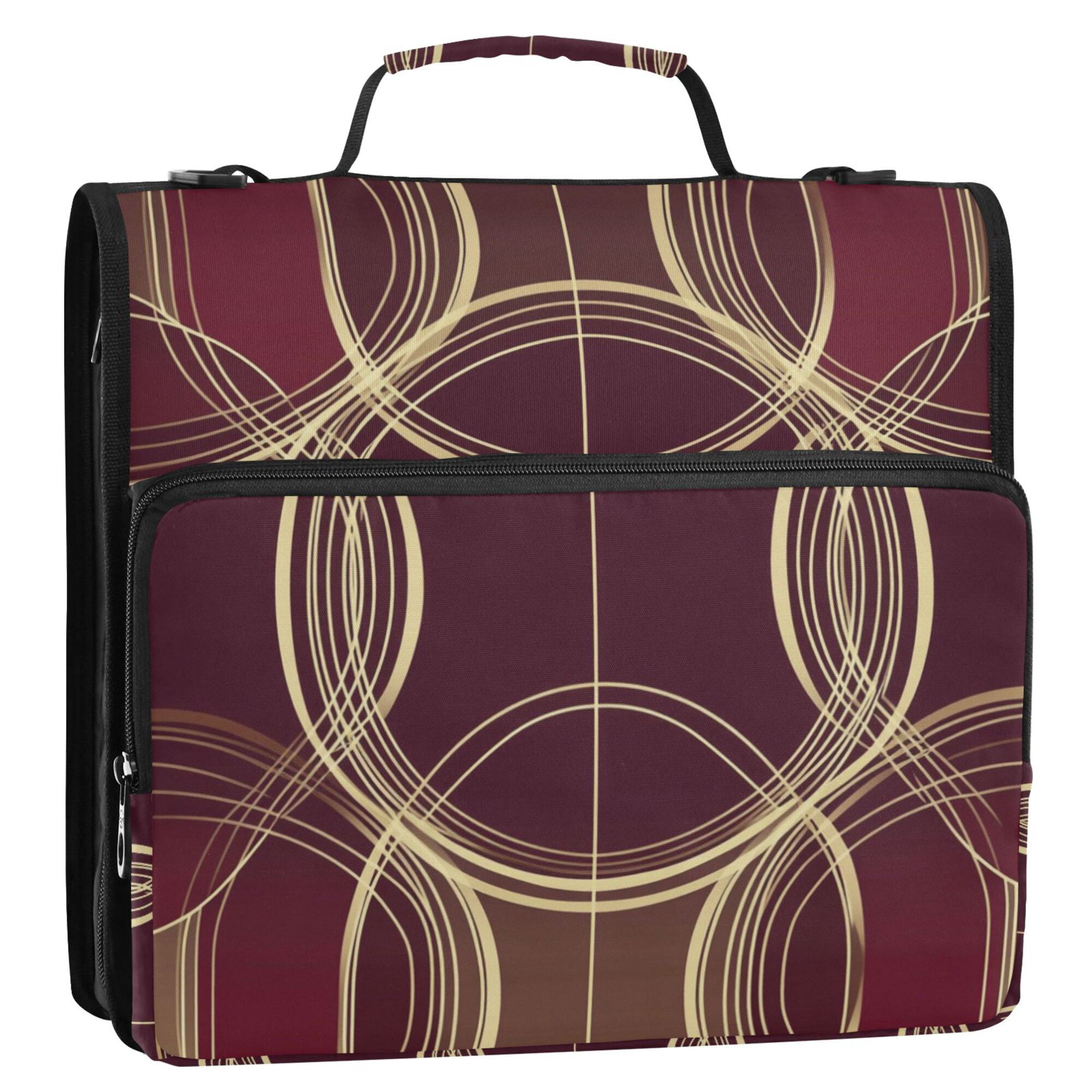 FORMRS Zipper Binder with Shoulder Strap 2-inch Ring 500 Sheet Capacity File Bag, Gold Abstract Pattern