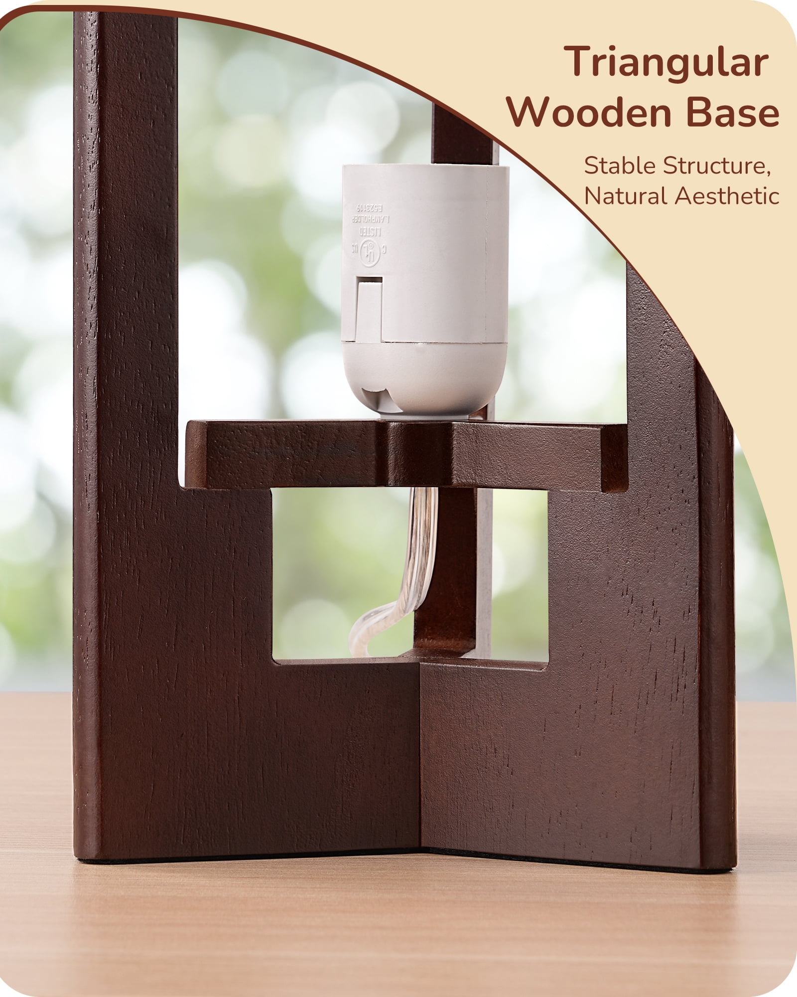 EDISHINE Table Lamp for Living Room Bedroom Wood Body Linen Shade E26 Base