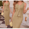 thumbnail image 6 of Arach&Cloz Women's Lightweight 2 Piece Sets Summer Vacation Button Top and Maxi Skirt Outfits 2025, 6 of 8