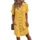 thumbnail image 1 of Vestido Túnica Holgado Informal de Verano para Mujer, de Algodón y , con Botones, Escote en V, Corta, Color Amarillo, Talla M, 1 of 7