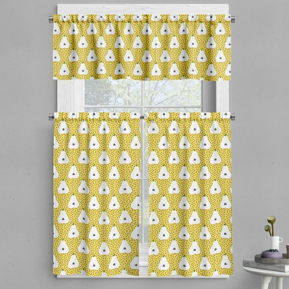 Ambesonne Pear Valance & Curtain, Halved Fruit Motifs with Dots, 55"x24", Yellow Grey Black