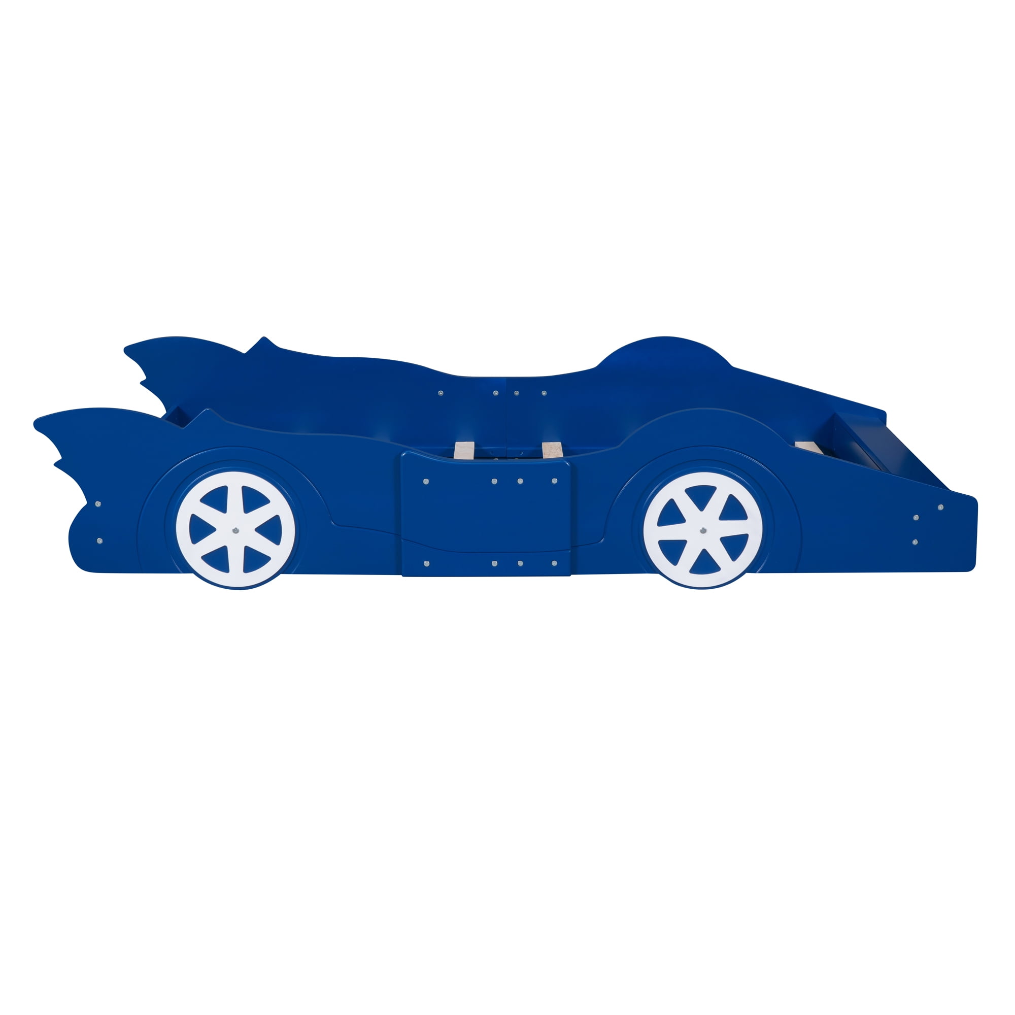 Solid Wood Race Car-Shaped Platform Bed with Wooden Slats, Bed with Wheels, Platform Bed with Headboard and Footboard, No Box Spring Needed (Blue,Twin)