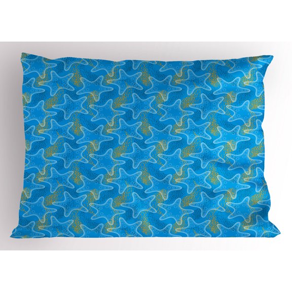 Starfish Pillow Sham Marine Underwater Life Theme Sea Stars Dotwork Style Aquatic Ocean Design, Decorative Standard Queen Size Printed Pillowcase, 30 X 20 Inches, Marigold Blue White, by Ambesonne