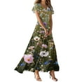thumbnail image 2 of Women's Elegant Flutter Sleeve Dress Floral Chiffon Maxi Dress Flowy Wedding Guest Dress for Spring 2025 Dark Green M, 2 of 5