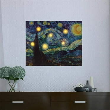 Lavish Home 12x16 Wall Art with Timer, LED and Color Changing Lights, Van Gogh Starry Night Print