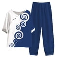 thumbnail image 2 of Ladies Five Sleeve Printed Blouse Pants Two Piece Suit, Blue L, 2 of 3